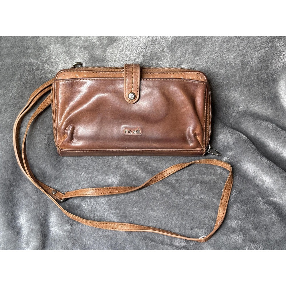The Sak Wallet Womens One Size Brown Leather‎ Zip Around Crossbody Credit Card
